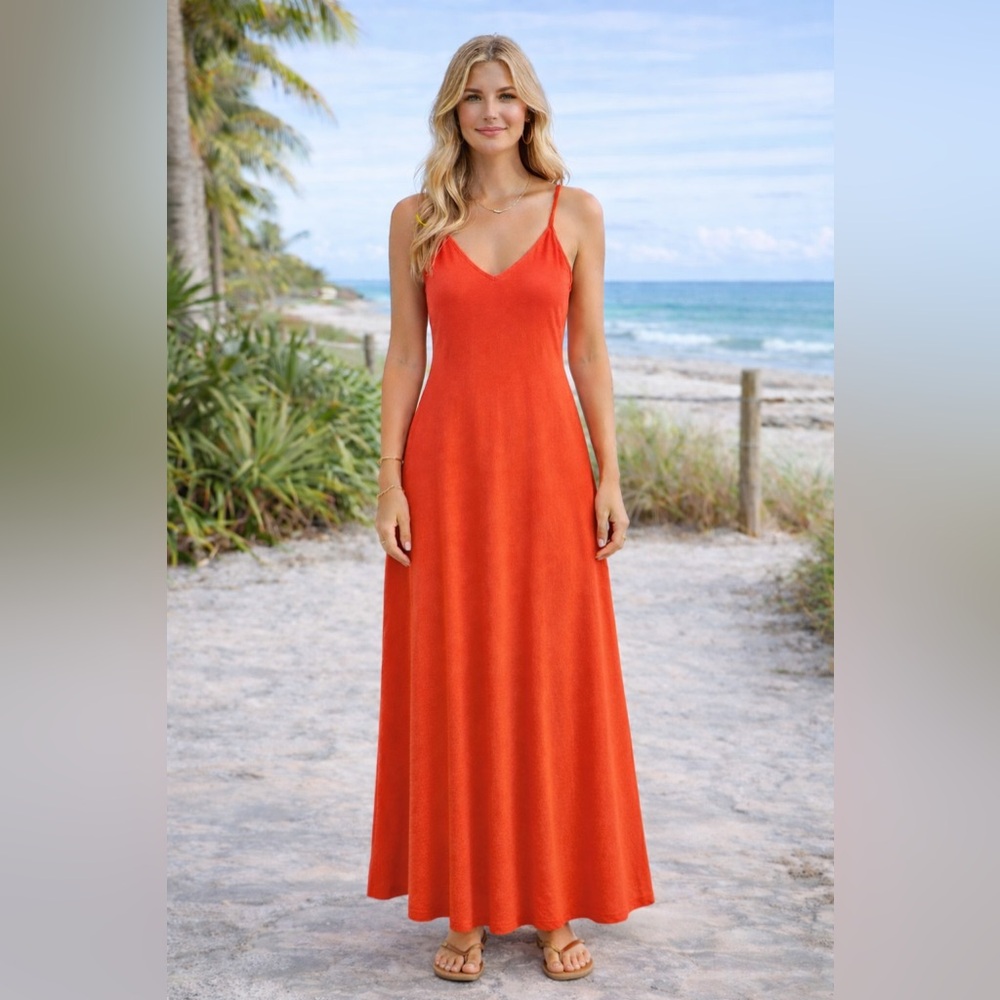 Mossimo Long Maxi Dress | Salmon-Colored | Adjustable Spaghetti-Straps | M